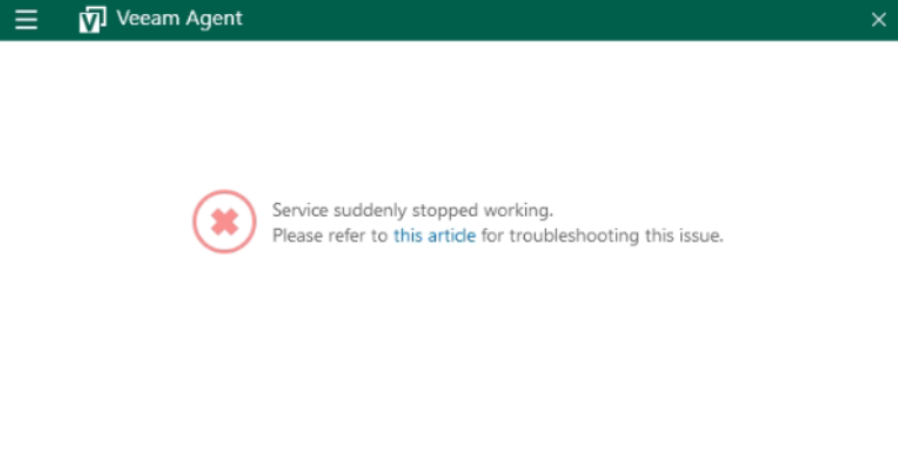 Окно Veeam Agent с ошибкой при создании резервной копии