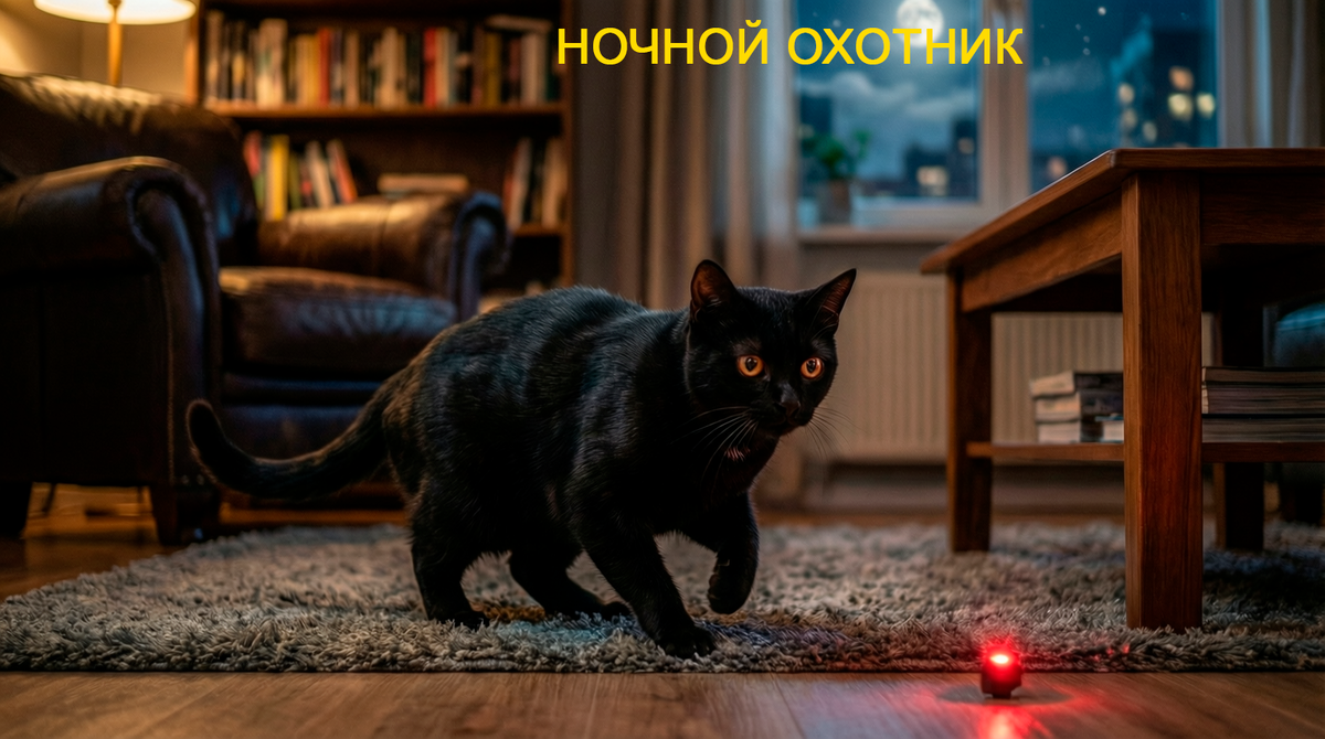 кошка охотится и громко мяукает