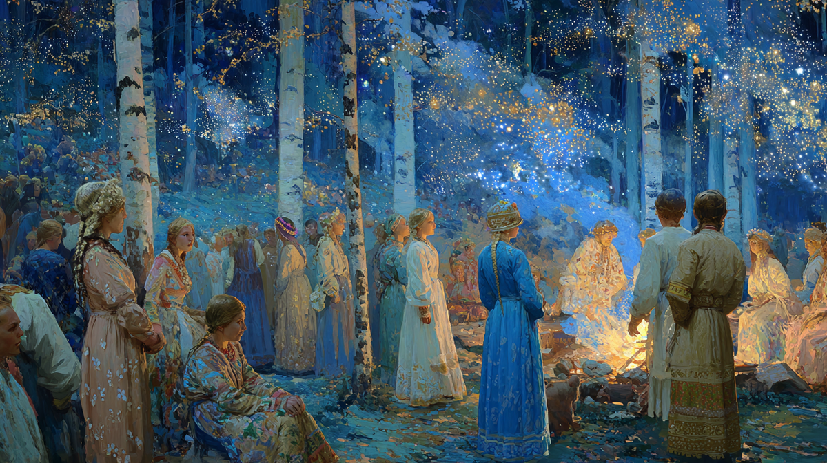 В чаще берёз, среди ночи, разгорается древний костёр. Люди в славянских нарядах вспоминают забытые заклинания.Чувствуете, как в воздухе вибрирует ожидание чуда?
