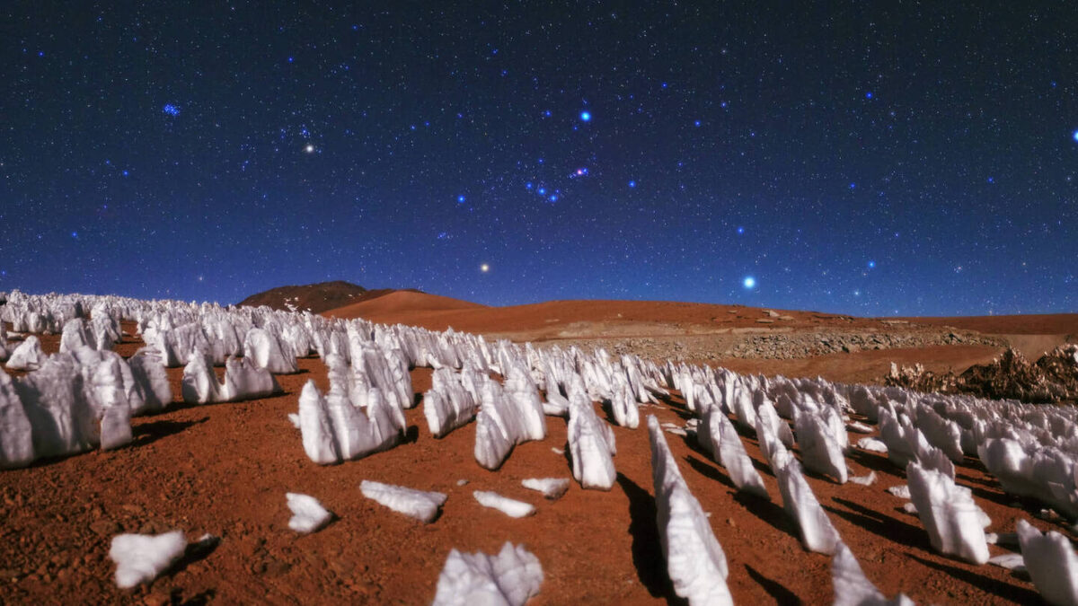     Фото: Wikipedia.org «Кающиеся снега» — это острые, как лезвия, пирамиды из снега и льда, которые могут достигать высоты двухэтажного дома