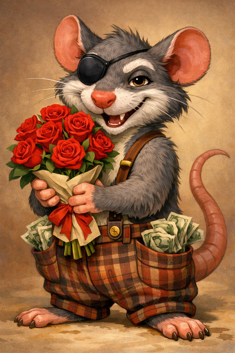 Примерно так выглядит цветочный мошенник: и роз у него мало, и хвост у него большой, и денег чужих много