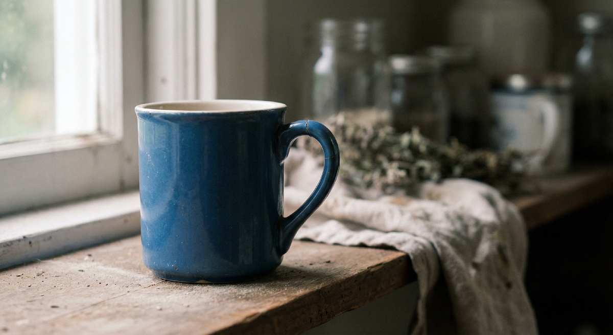 Смотрел на отцовскую кружку на полке. Синяя, с трещиной на ручке.