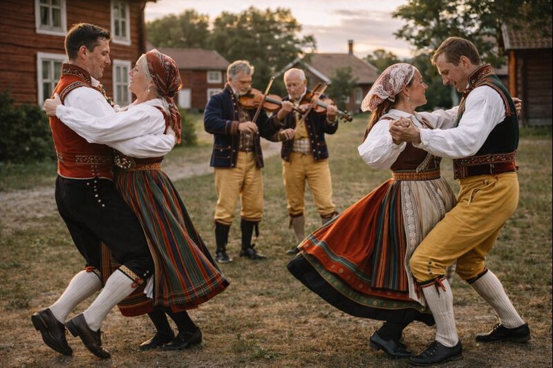 Шведский танец «польска». Изображение сгенерировано нейросетью ChatGPT.