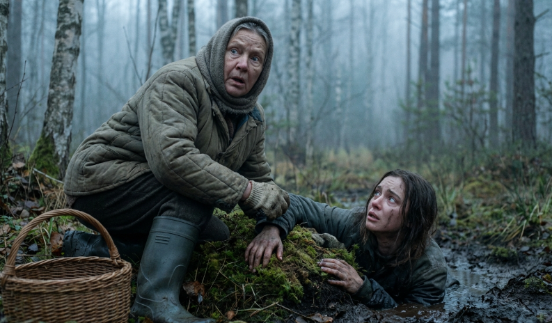 Бабушка нашла на болоте умирающую женщину