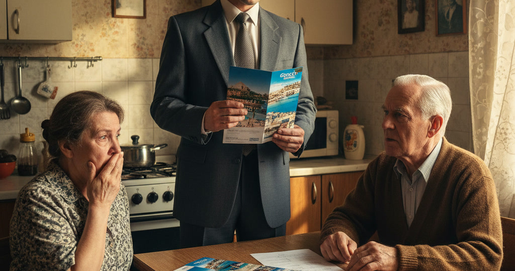 — Я купил вам путевки в Грецию, но за это оформите квартиру на меня, — заявил сын