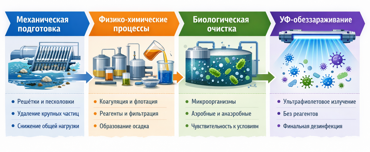 Этапы обработки промышленых стоков