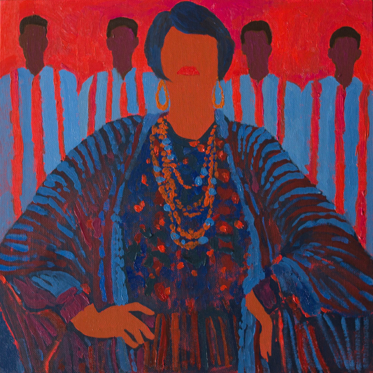 Щепина Е. А Этюд. Здесь активный красно-оранжевый уравновешивается большей площадью синего. 