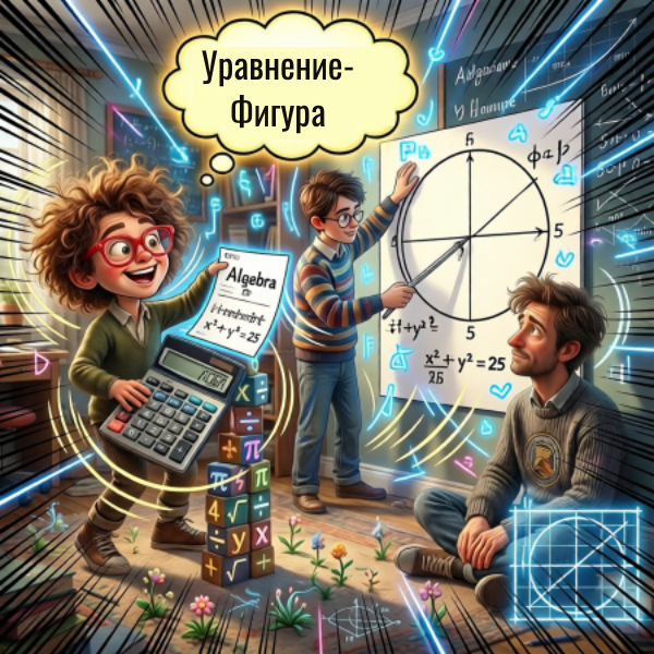 Их первое тайное соглашение: Алгебра пишет шифровку, а Геометрия по ней сразу рисует карту. Узнали формулу? Это же команда для рисования окружности!