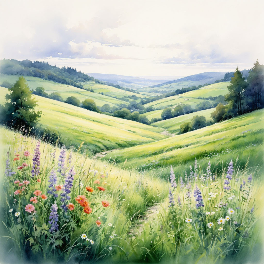 Луга акварелью