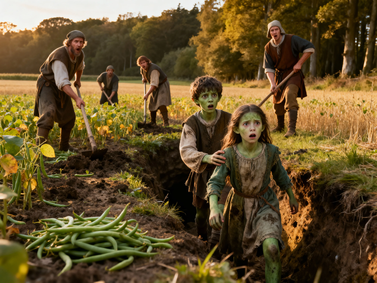 «Двое детей, вылезших из волчьей ямы в Суффолке, говорили на непонятном языке, а их кожа отливала зелёным. Они отказывались от хлеба, но с жадностью ели сырые бобы — будто в этой диете был единственный ключ к их непостижимому происхождению.»