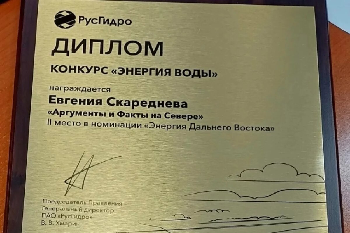    Главного редактора «АиФ на Севере» наградили на конкурсе «Энергия воды»