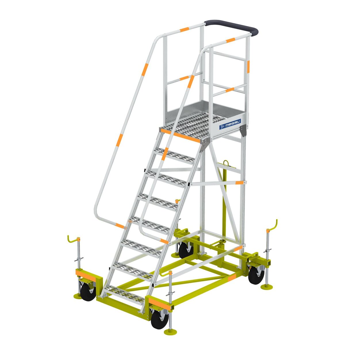 Не просто стремянка, а полноценное рабочее место на высоте. Смотрите, как авиационная вышка MEGAL ВСА-3,5А обеспечивает безопасный доступ для обслуживания самолета. Ограждение, мягкий защитный профиль и устойчивая платформа — базис для качественной работы.