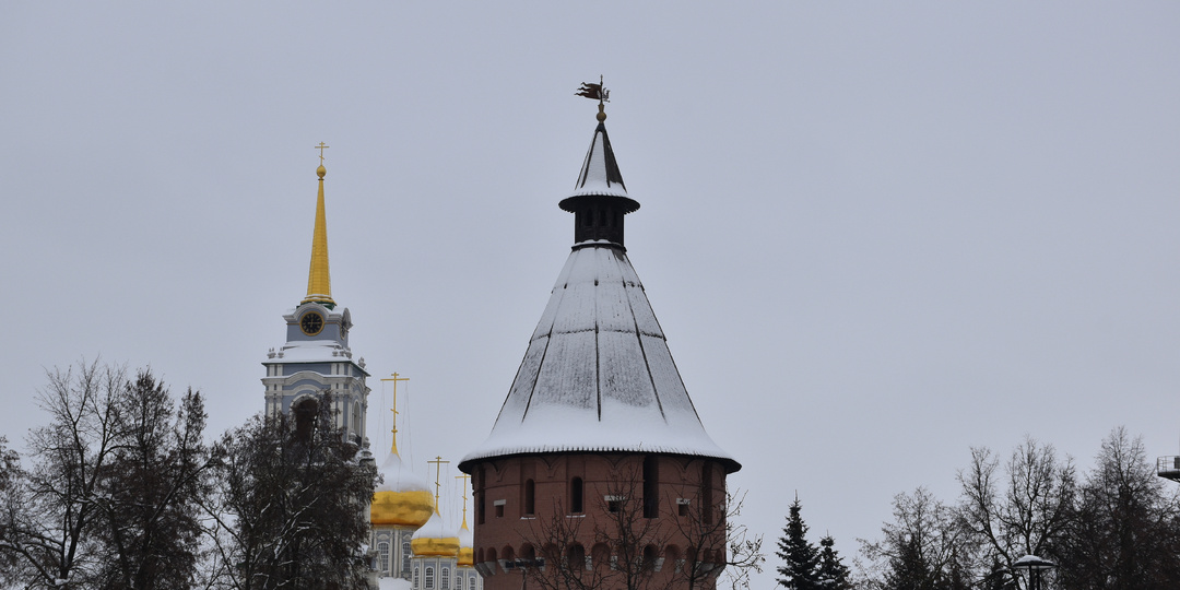 Прогулка по Туле с фотоаппаратом. Музейный квартал в снегопад. Золотые купола, рацвеченные белым и борьба со снегом по всему городу.