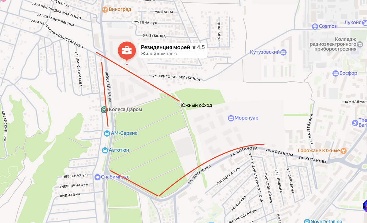 Схема Яндекс Карт с раположением дорог 