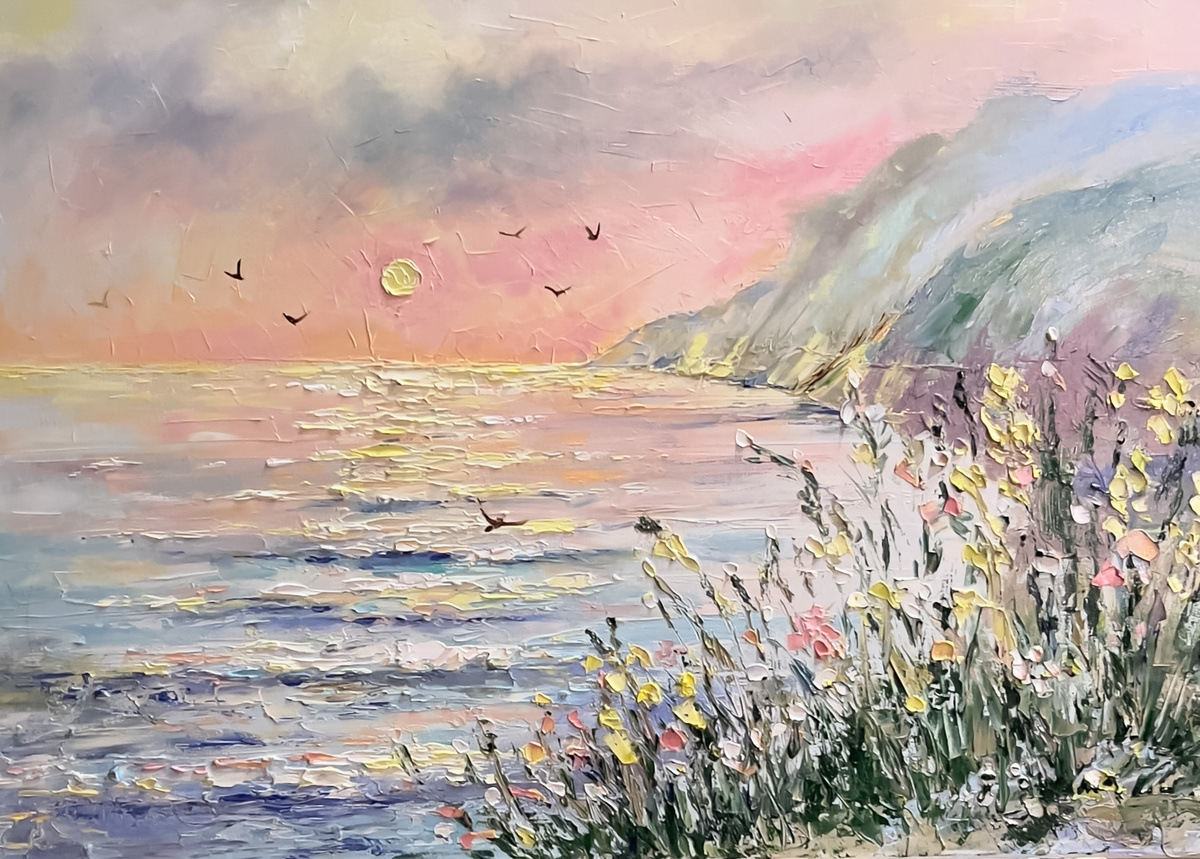 Чарующая игра света в работе Ирины Зеларт «Закат на море» 2025 г. https://baranowart.com/paintings/184-184-1755526505