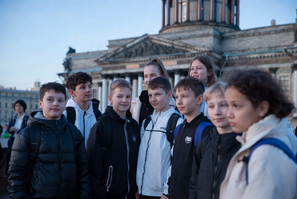 Школьная группа на экскурсии в Санкт-Петербурге