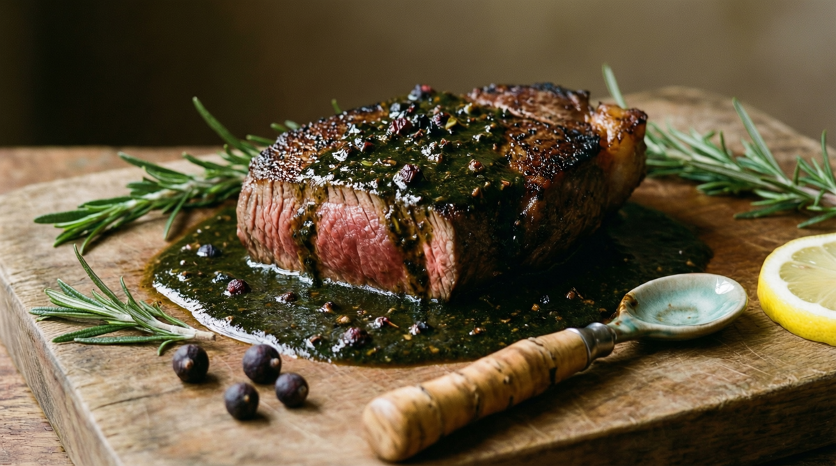 Оленина с можжевеловым соусом