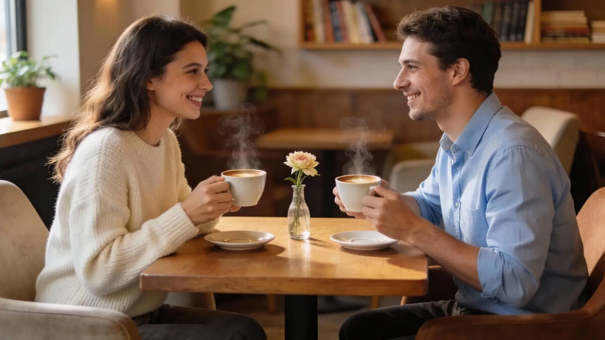 Свидание влюбленных за чашкой кофе