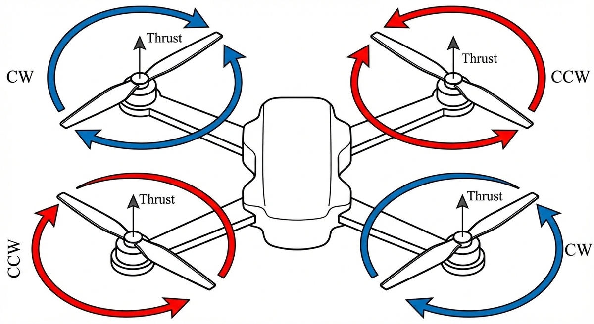 Схематическое изображение квадрокоптера (вид сверху)