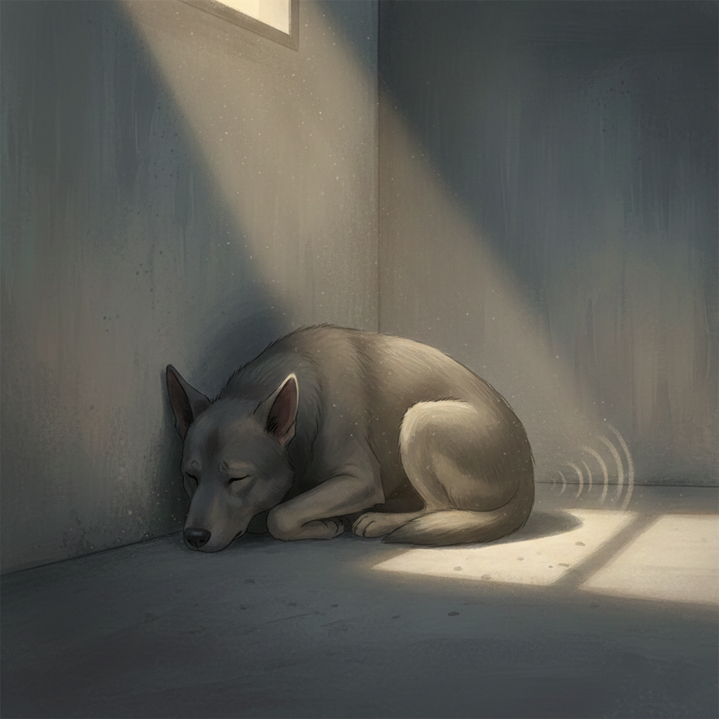 Тихо. Тихо. Тихо. Кончик хвоста по бетону. Это был его единственный способ сказать миру: «Я тут. Я живой. Услышьте меня...».