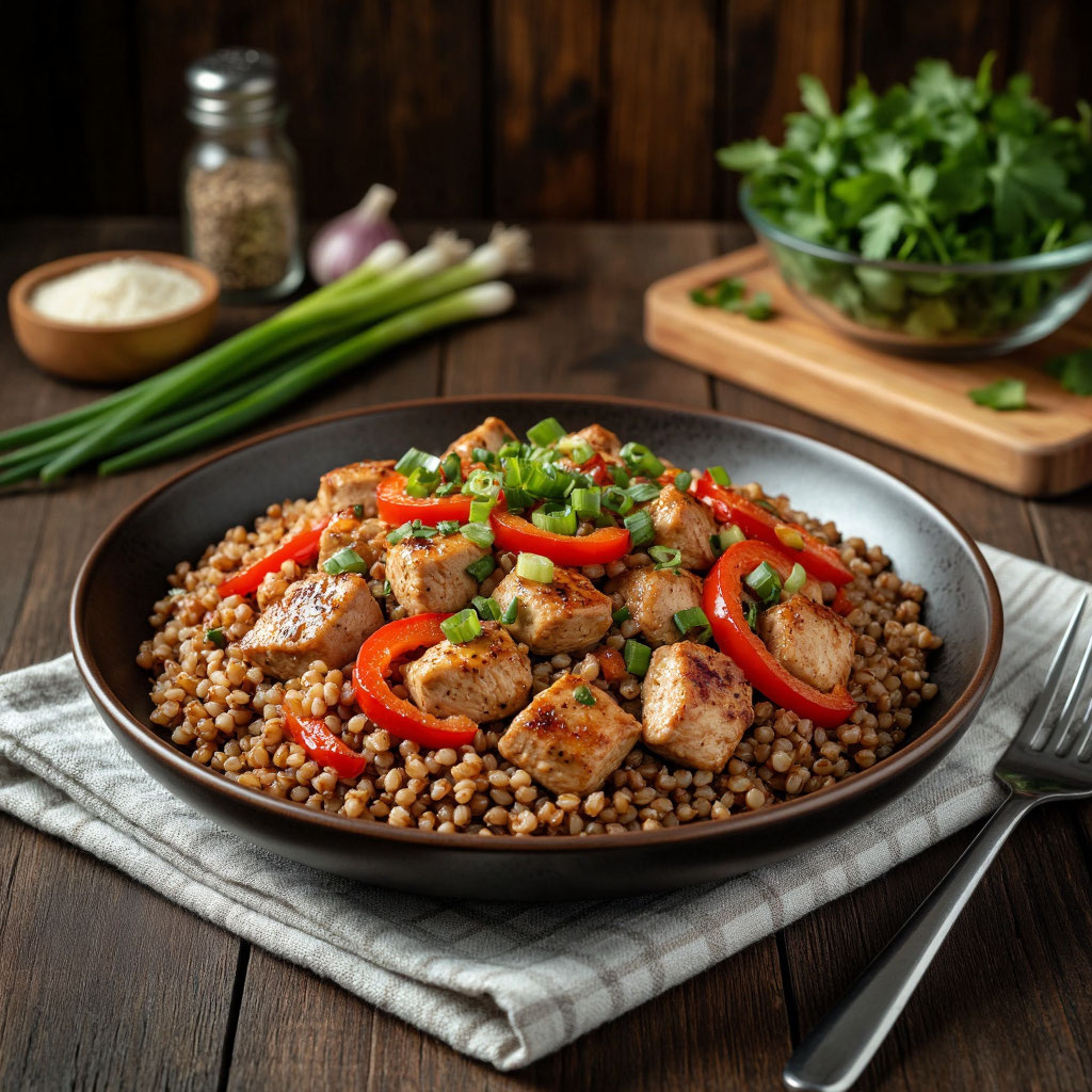 Гречка с индейкой и овощами: сытное и полезное блюдо на сковороде 🍲