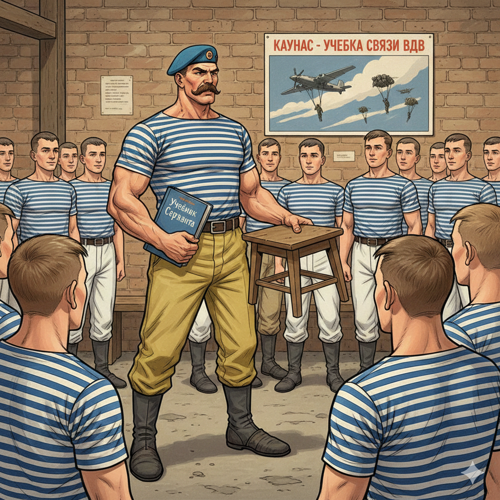 Страшный сержант рассказал нам, что табуретка, это самый главный друг для молодого солдата, духа и слона ВДВ. В чем был секрет табурета мы узнали намного позже, но Ваня был прав. Картинка ии создана описанием автора специально для этого рассказа.