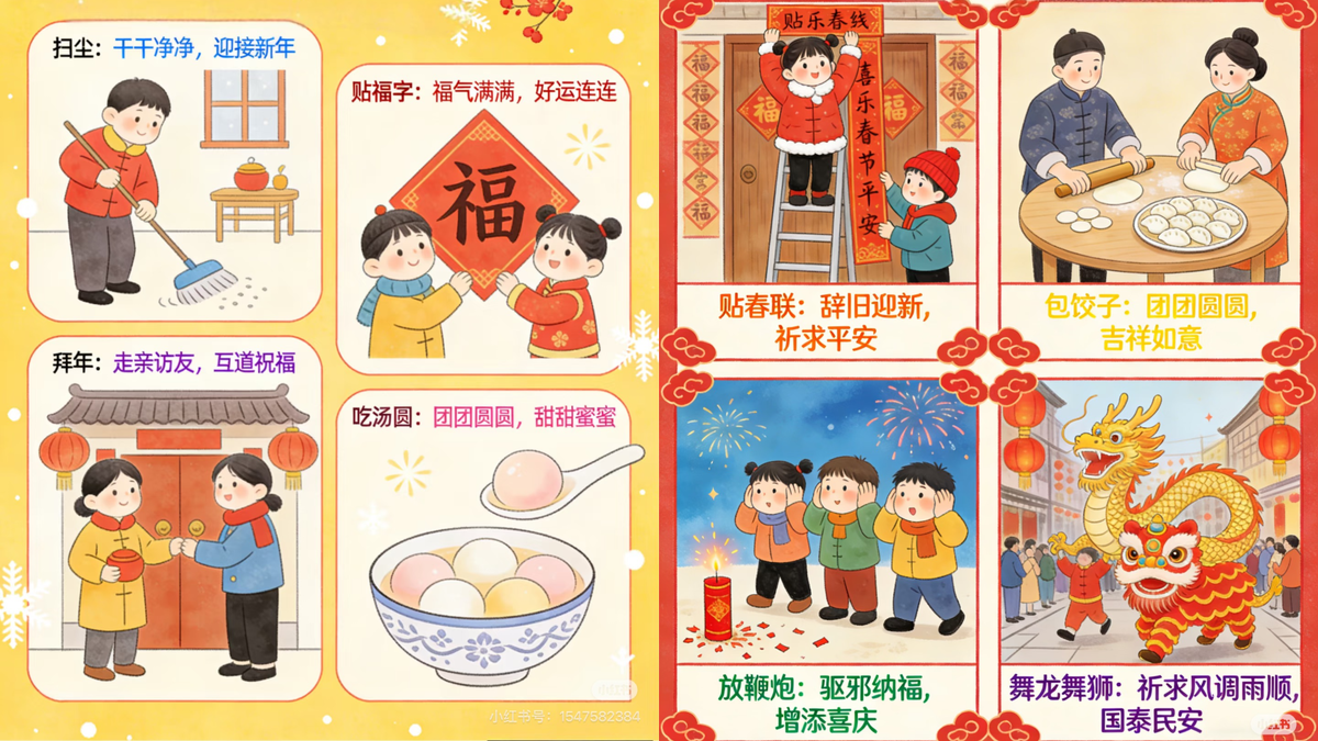 Так и выглядит подготовка к празднику: 扫尘 (sǎochén саочэнь) «сметать пыль». Это символический акт очищения, чтобы в доме было все 干干净净 (gāngānjìngjìng ганьганьцзинцзин), «чисто-чисто»!