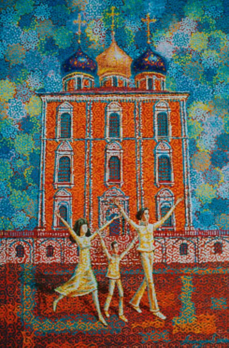 "Счастья вам!", 50х35 см, холст, акрил, масло, 2002-2003 гг. Автор картины - Алексей Акиндинов.