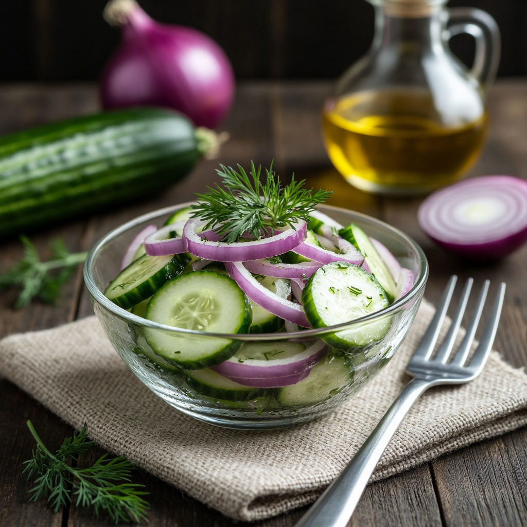 Огуречный салат с красным луком и укропом: свежесть и хруст за 30 минут 🥒