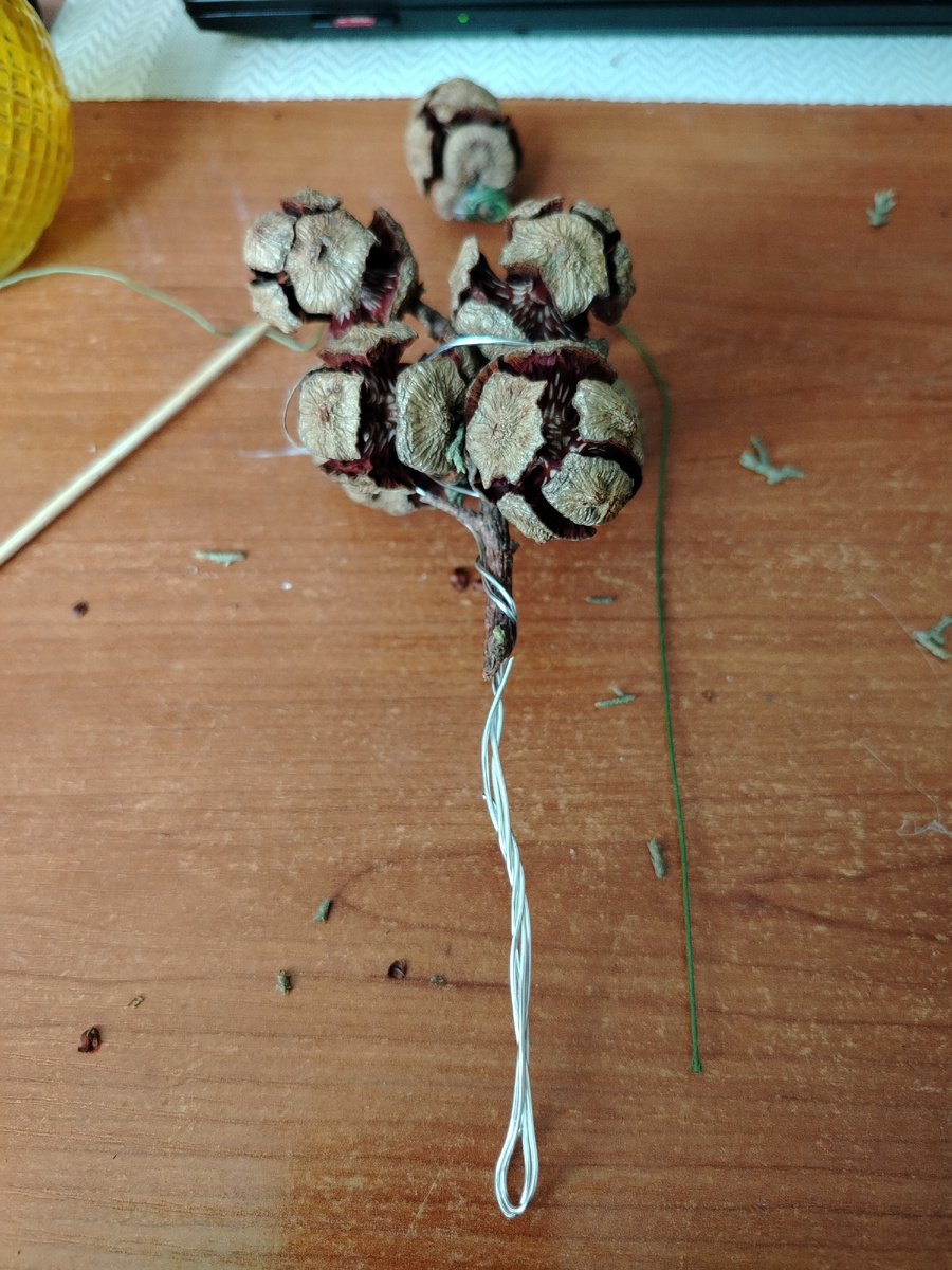 Целую ветку примотала проволокой. 