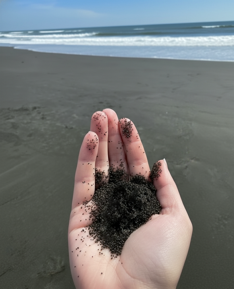 Черный песок Халактырского пляжа на Камчатке