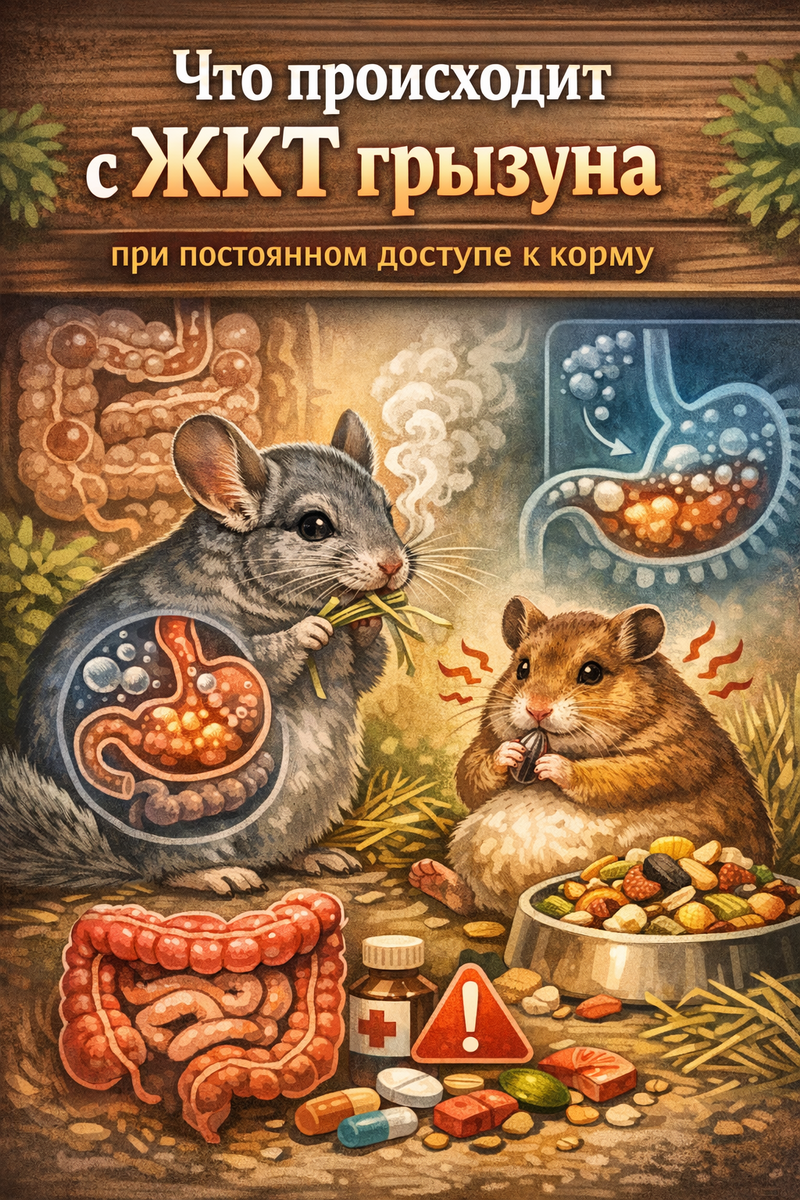 Постоянно полная миска — одна из самых распространённых практик в содержании грызунов.
Она кажется логичной и заботливой, но именно она часто становится причиной проблем с желудочно-кишечным трактом.
