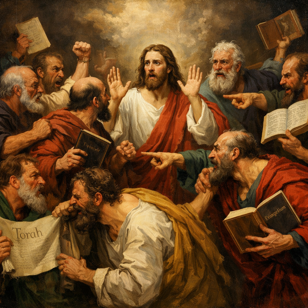 Это картина, не создана древними мастерами, не существует в материальном мире, но существует в виде эфирного образа. На ней апостолы спорят, ссорятся и даже дерутся за право проповедовать истинную веру по-своему. Каждый из них показывает свое священное писание. Христос смотрит на это с болью и пытается всех успокоить.