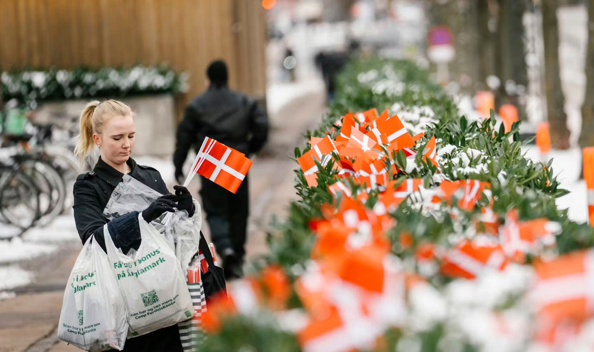 TV2: Майя Шляйн Стаал, которая ранее служила в армии, в среду установила несколько флагов в цветочных горшках перед посольством США в Копенгагене