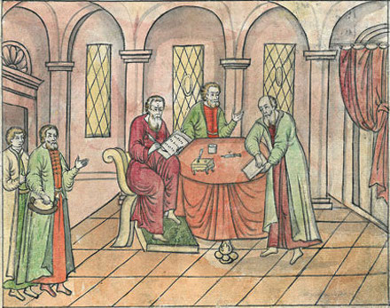 Делопроизводство в Посольском приказе, миниатюра XVII века.