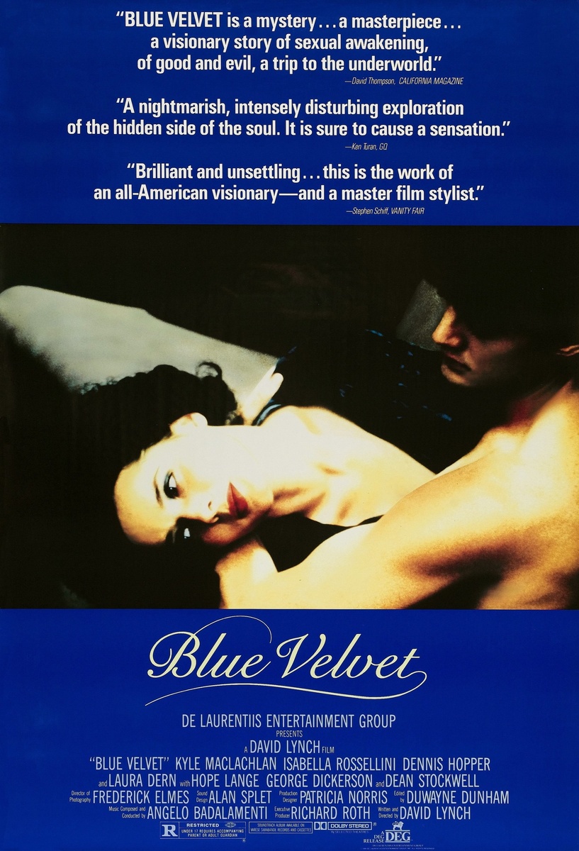 Постер к фильму "Синий бархат / Blue Velvet" (источник: https://ru.kinorium.com/83317/gallery/poster/?photo=37037222) 