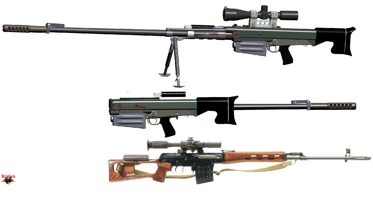 ОСВ-96 общий вид, вид в плходном положении и в сравнении с СВД.