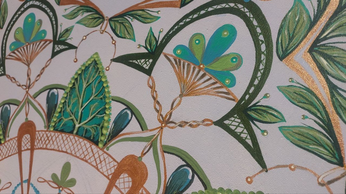 картина "Мандала-портрет". Автор Дарья Белых. 2026г. 80х80 см. холст на подрамнике, акрил, поталь, эмаль.