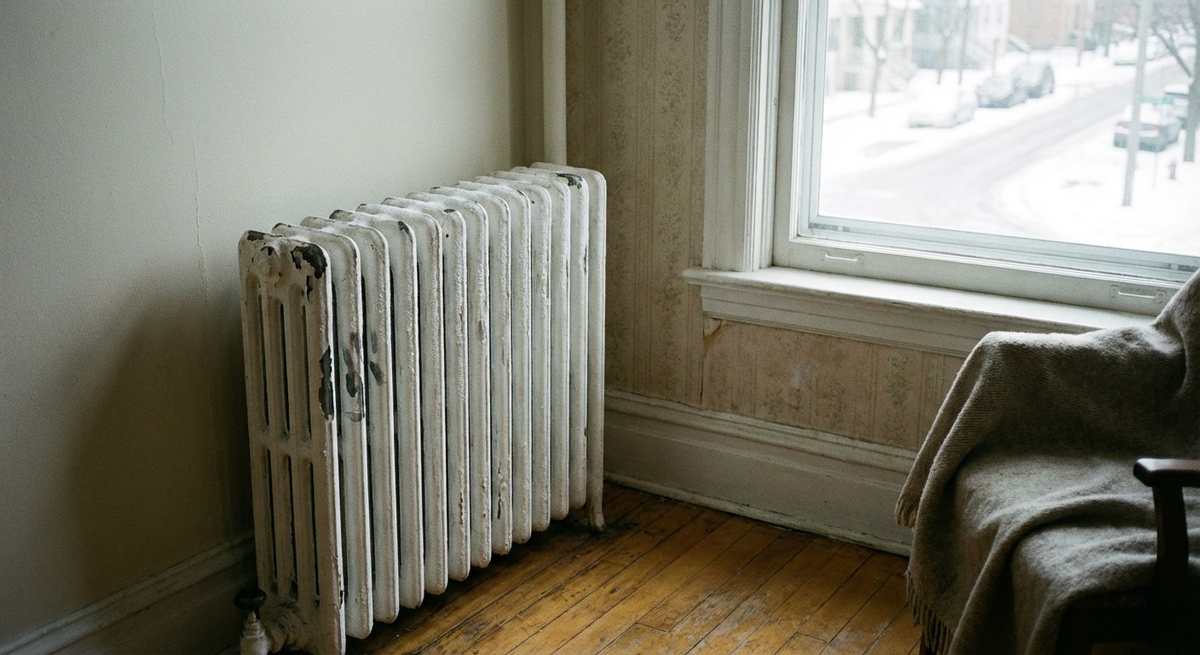 В России по нормативам температура в жилых помещениях должна быть не ниже +18°C, а в угловых комнатах — не ниже +20°C. Изображение: ИИ Nano Banana