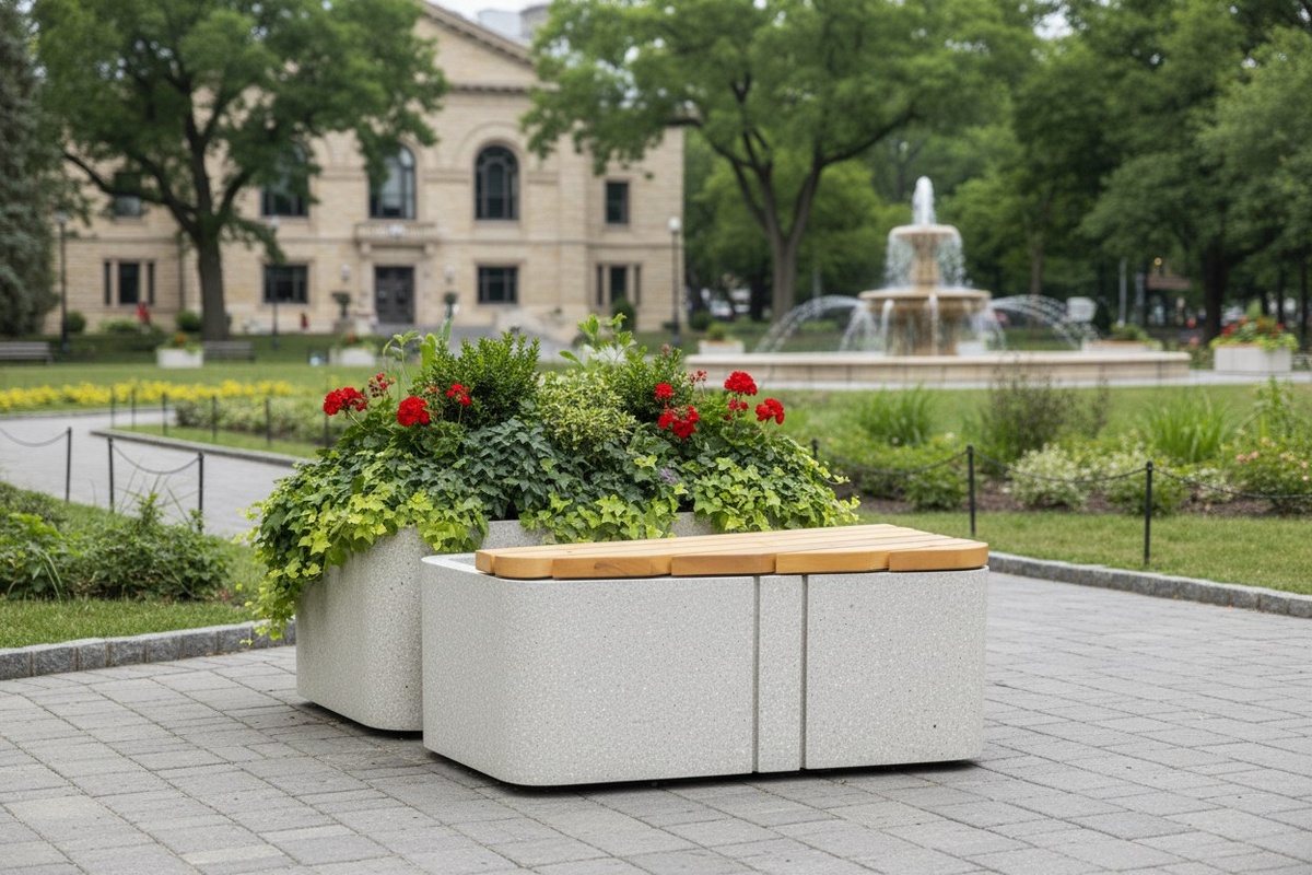 Эта скамейка — про форму, ритм и функциональность.
Асимметричная скамейка с вазоном сразу задаёт характер пространству и притягивает взгляд 👀

Вазон становится частью конструкции, а не просто дополнением:
— формирует зону отдыха
— добавляет зелень 🌱
— визуально зонирует пространство