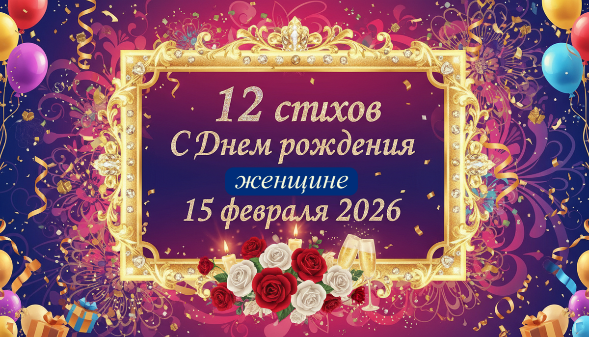 12 стихов С Днем рождения женщине 15 февраля 2026