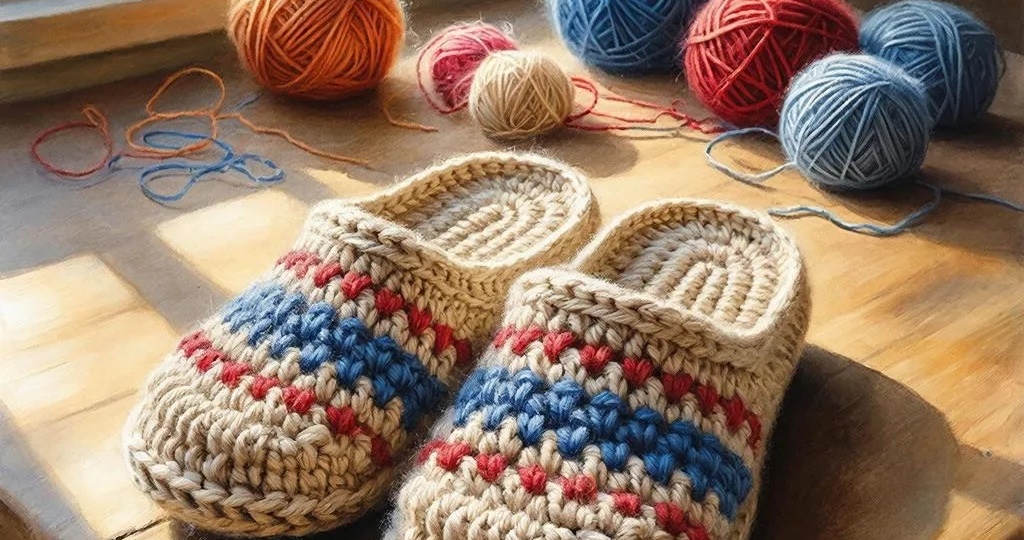 Ручная работа вязаных тапочек,стиль и красота