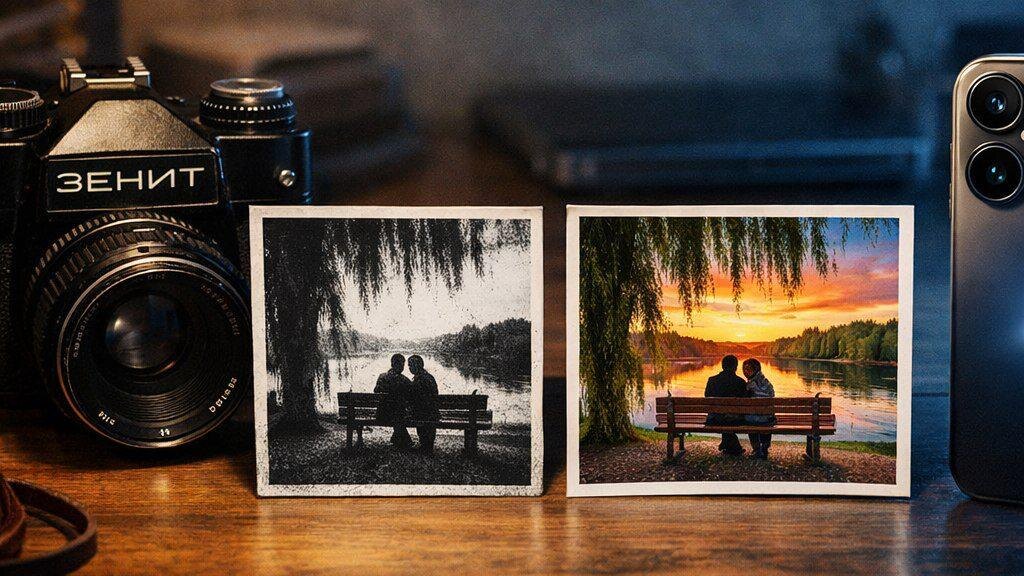 Зенит-Е 1972 года против iPhone 15: механика против алгоритмов, честность против красивой лжи