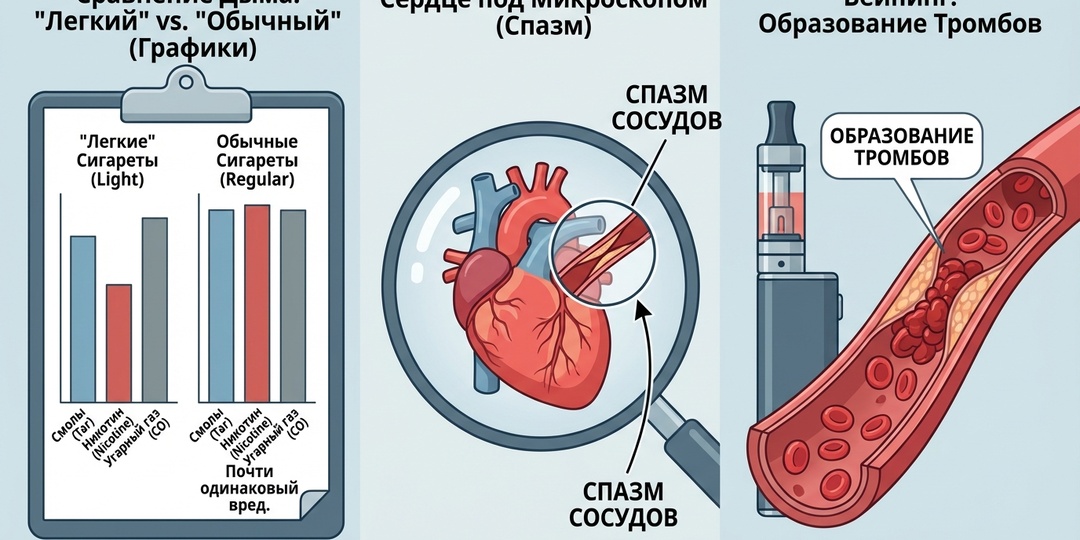 Курение: Вопрос 2 — “Лёгкие” сигареты и вейпы: почему сердце не делает скидок?