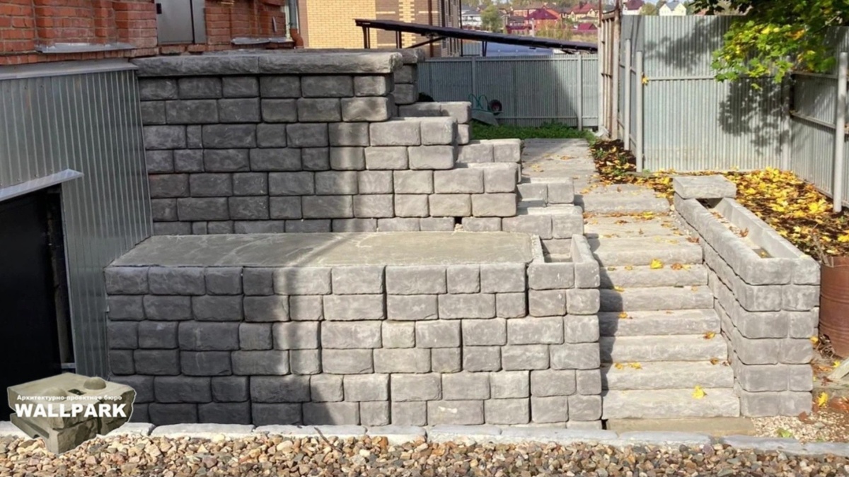 Подпорные стены,лестницы и дорожки из блоков с готовой лицевой отделкой