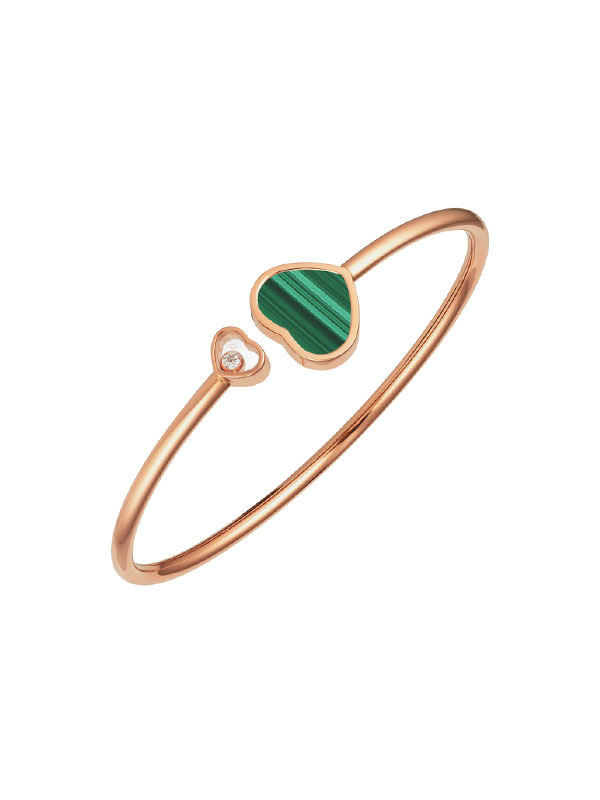 Браслет Chopard Happy Hearts из розового золота с малахитом и плавающим бриллиантом