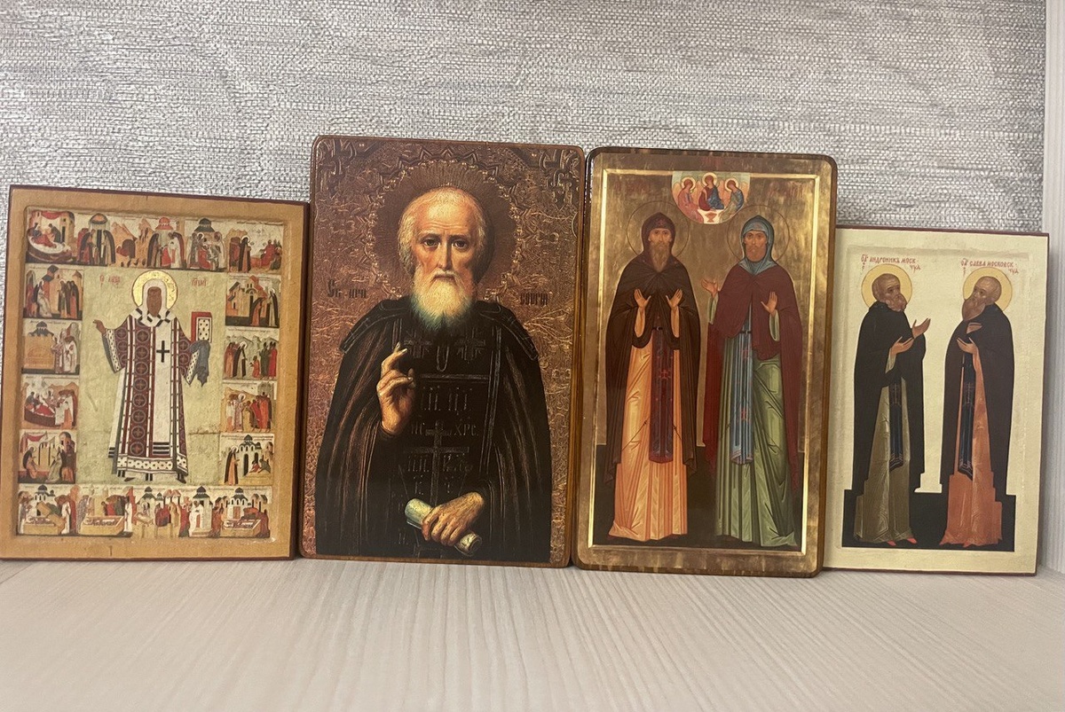 Домашний уголок. Митрополит Аексий Московский, Сергий Радонежский, Даниил Черный и Андрей Рублев, Андроник и Савва.