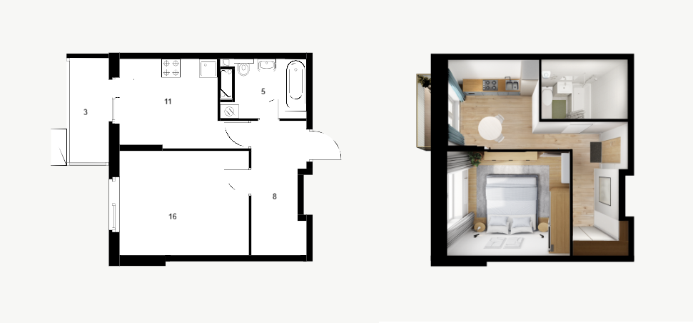 Планировка однокомнатной квартиры 40 м². Источник фото: www.pik.ru