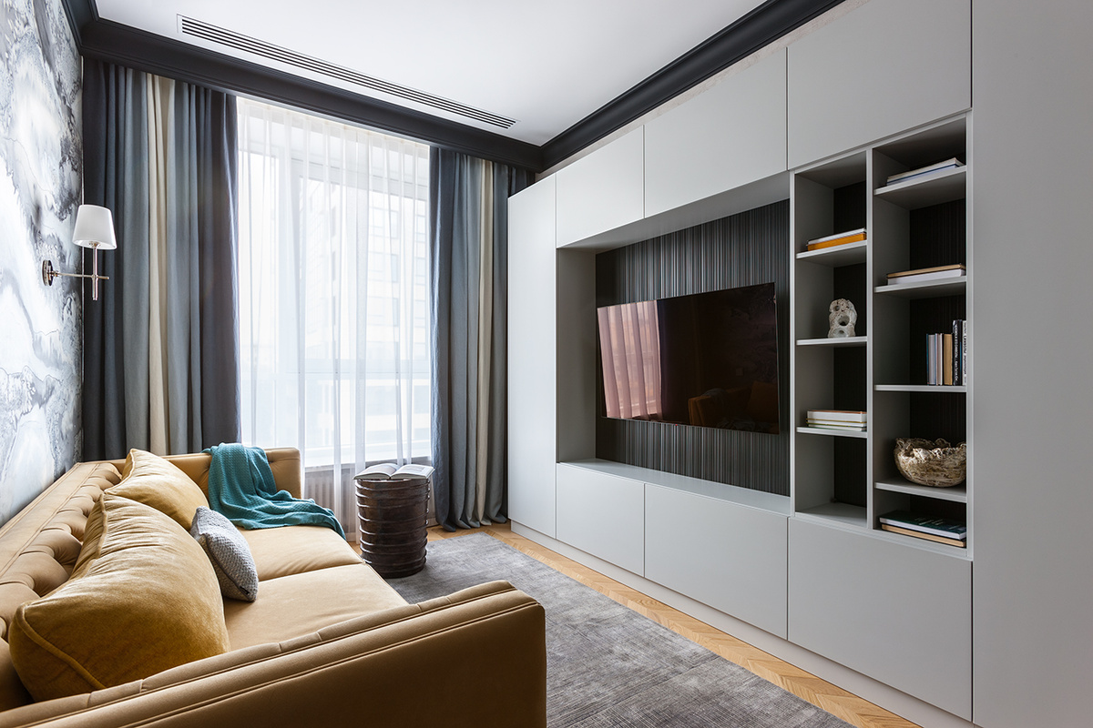 Проект нашей студии vivid-studio.ru. Большая система хранения вокруг тв. 