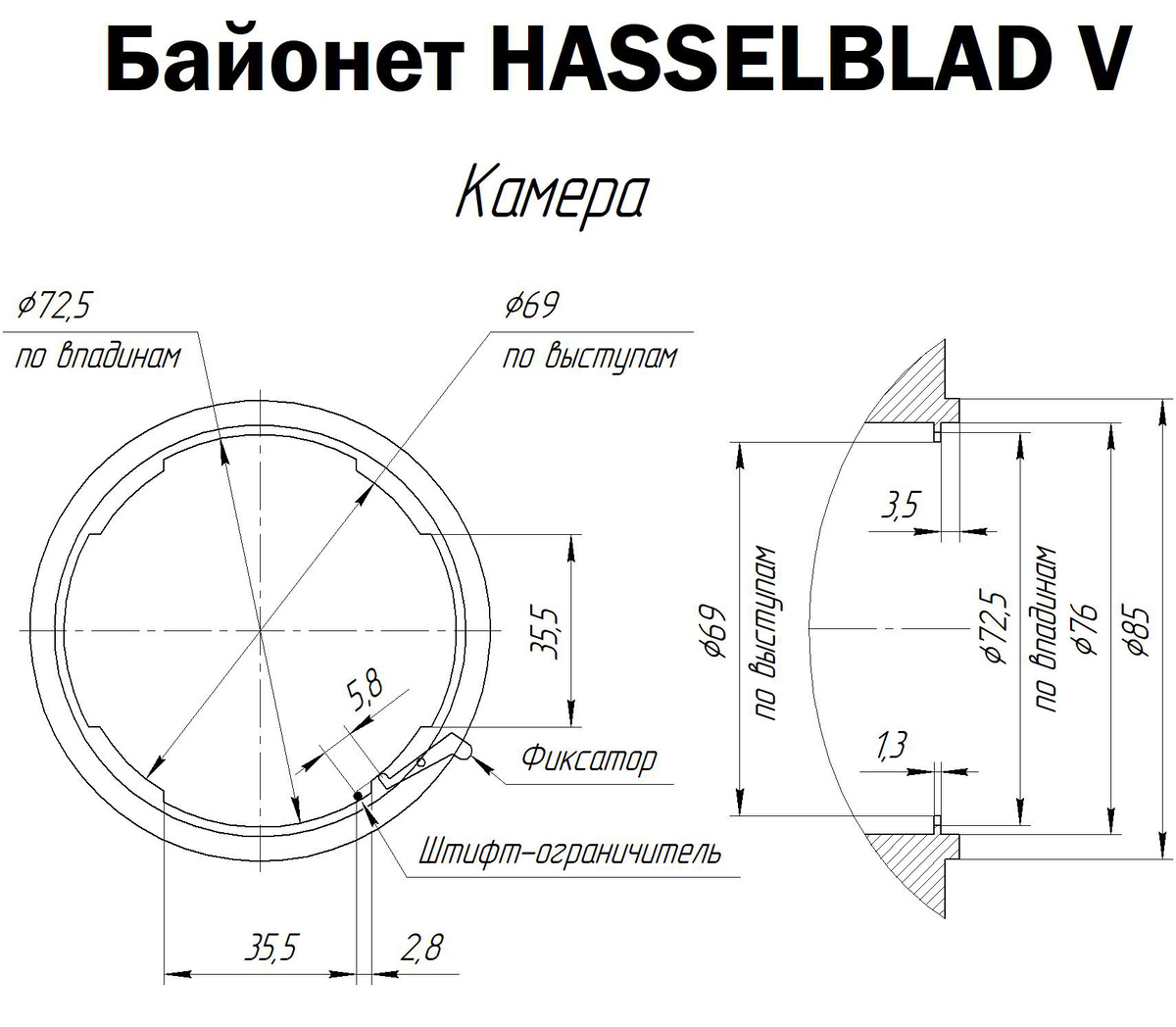 Чертёж байонета Hssselblad V drawing 1